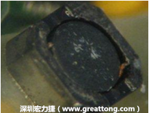 使用銀(Ag)鍍層的電源電感器(Power Inductors)，經(jīng)過推力測試后，零件端點上已經(jīng)看不到任何鍍層的痕跡了，所以其耐推力就比較小。