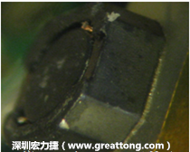 使用銀(Ag)鍍層的電源電感器(Power Inductors)，經(jīng)過推力測試后，零件端點上已經(jīng)看不到任何鍍層的痕跡了，所以其耐推力就比較小。