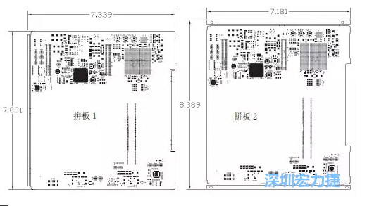 如圖11所示在兩種拼板中PCB單元的邊條位置不同，拼板1中邊條在長邊方向，而拼板2中邊條在短邊方向-深圳宏力捷