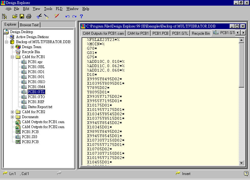 要檢查各Gerber輸出文件，則在瀏覽器中打開CAM Output for PCB1，即可看到一系列Gerber輸出文件。