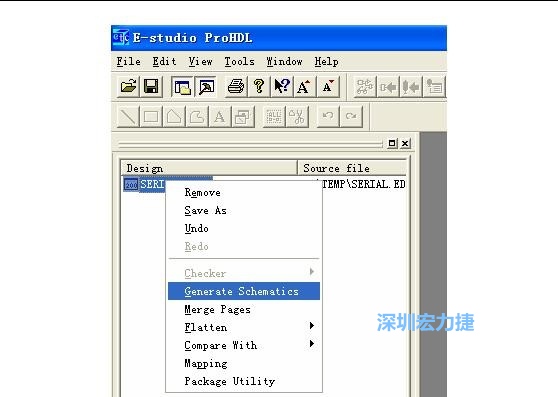 4．右鍵點(diǎn)擊 Serial.EDF 文件，選擇 Generate Schamatics：