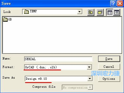 選擇菜單 File－Save As，輸出格式選 ORCAD 9.10。
