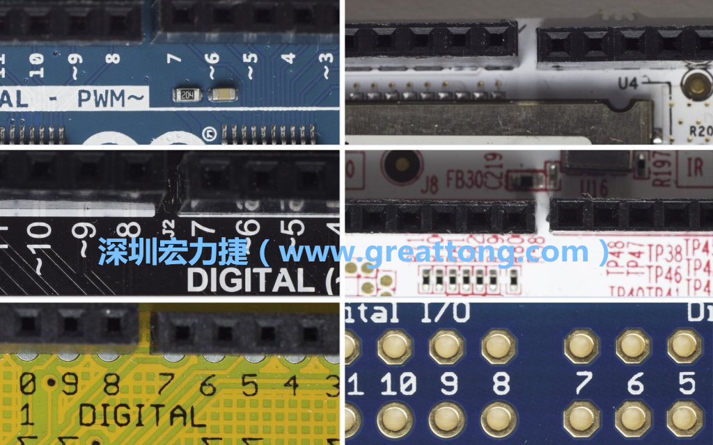 各種不同尺寸的Arduino上第7、8腳位的間距。