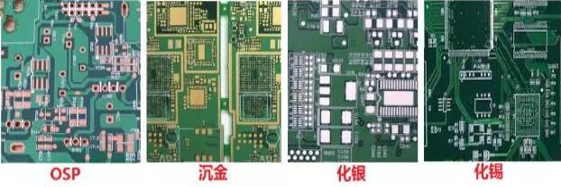 表面工藝分：熱風整平，沉金， 化銀， 化錫， OSP 等幾種表面工藝